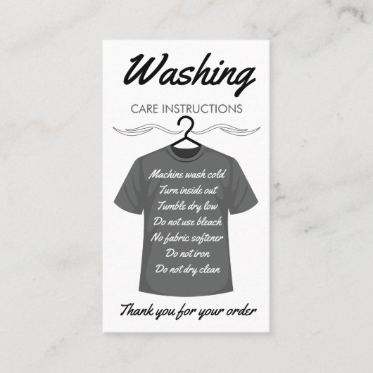 Instructies voor het wassen van shirt - Klantleidi Visitekaartje (Voorkant)