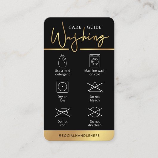 Instructies voor het wassen van zwarte en gouden L Visitekaartje (Voorkant)