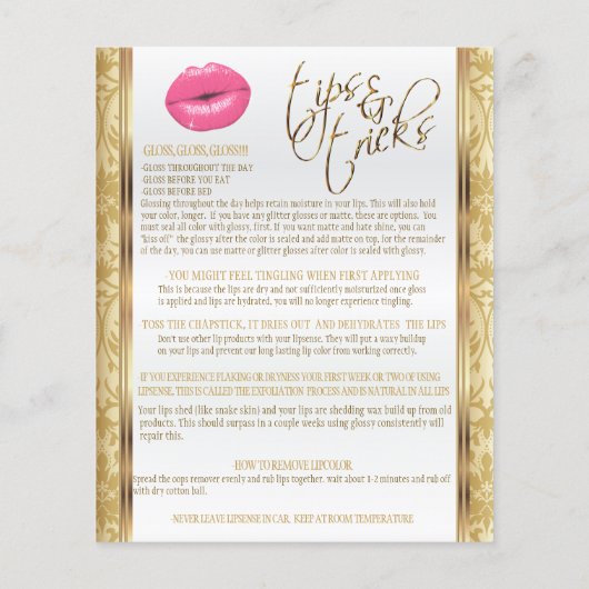 Instructies voor hot-roze Lips en Gold Damask Flyer (Achterkant)