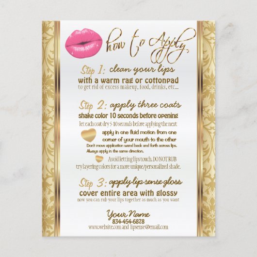 Instructies voor hot-roze Lips en Gold Damask Flyer (Voorkant)