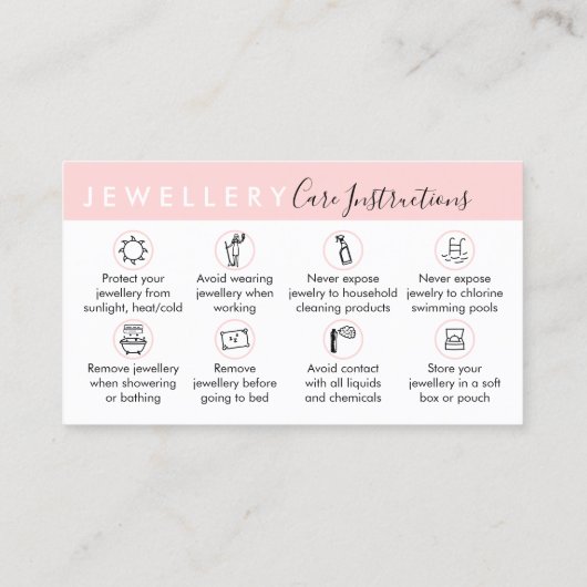 Instructies voor Jewelry Aftercare Visitekaartje (Achterkant)