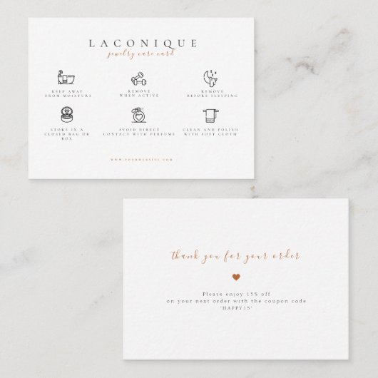 Instructies voor juwelen | Verzorging Visitekaartje (Voorkant / Achterkant)