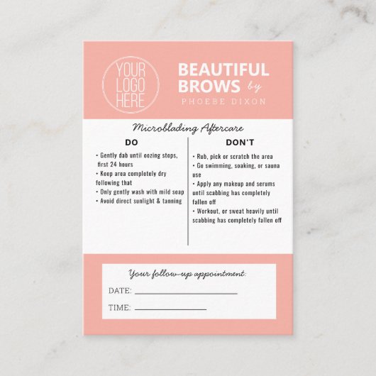 Instructies voor microblading in de nazorg en beno visitekaartje (Voorkant)