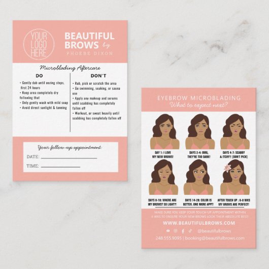 Instructies voor microblading in de nazorg en beno visitekaartje (Voorkant / Achterkant)