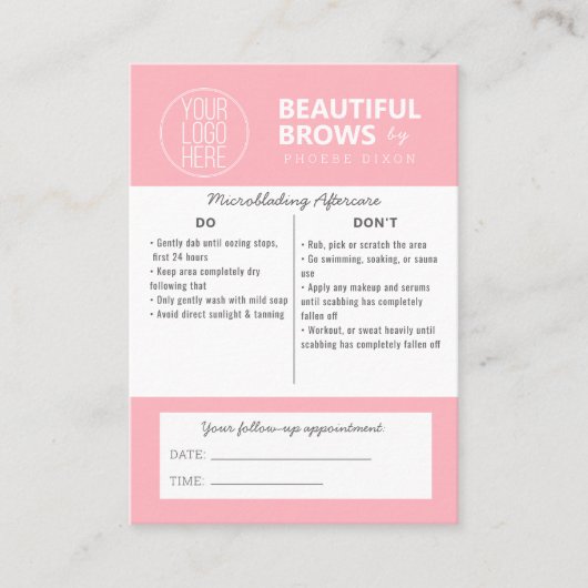 Instructies voor microblading in de nazorg en beno visitekaartje (Voorkant)