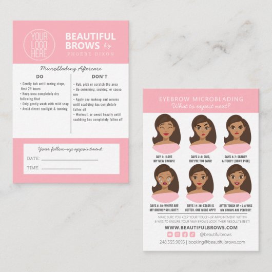 Instructies voor microblading in de nazorg en beno visitekaartje (Voorkant / Achterkant)