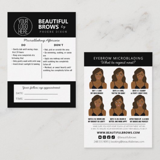 Instructies voor microblading in de nazorg en beno visitekaartje (Voorkant / Achterkant)