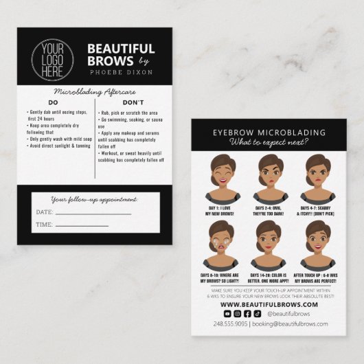 Instructies voor microblading in de nazorg en beno visitekaartje (Voorkant / Achterkant)