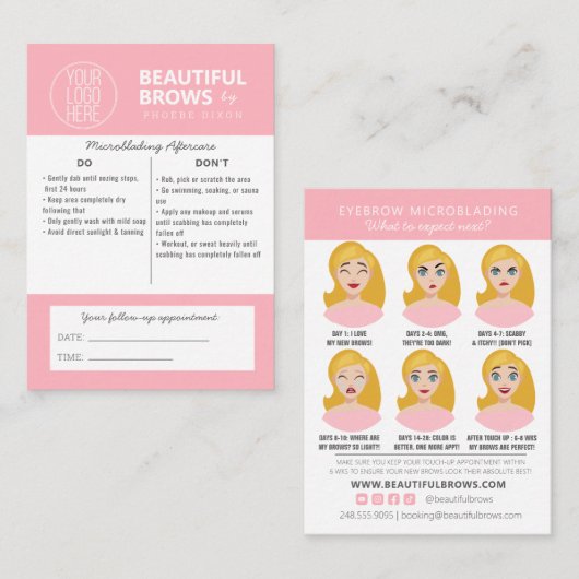 Instructies voor microblading in de nazorg en beno visitekaartje (Voorkant / Achterkant)