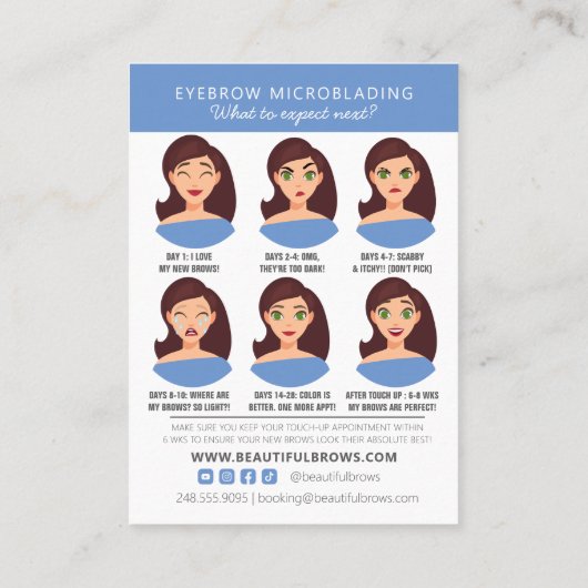Instructies voor microblading in de nazorg en beno visitekaartje (Achterkant)