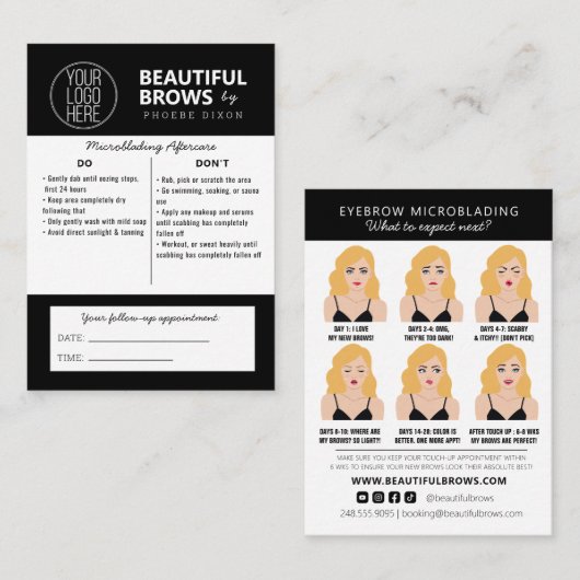 Instructies voor microblading in de nazorg en beno visitekaartje (Voorkant / Achterkant)