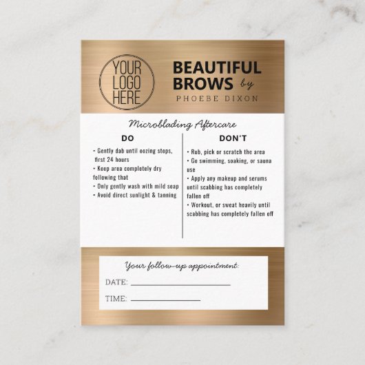 Instructies voor microblading in de nazorg en beno visitekaartje (Voorkant)