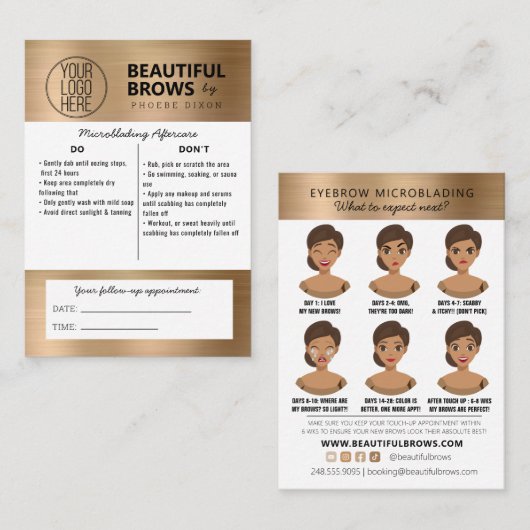 Instructies voor microblading in de nazorg en beno visitekaartje (Voorkant / Achterkant)