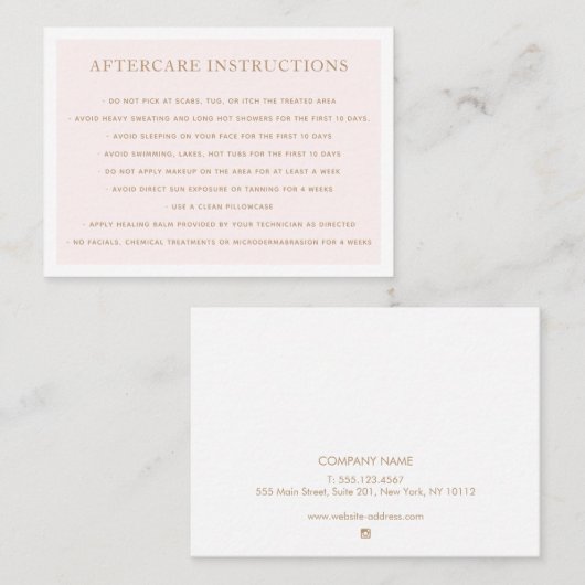 Instructies voor microflessen nazorg Roze Visitekaartje (Voorkant / Achterkant)