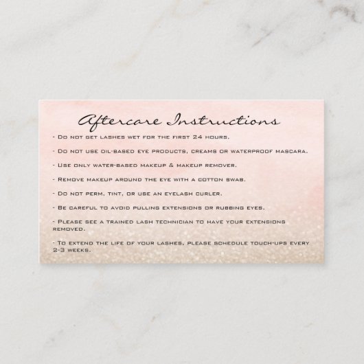 Instructies voor nabehandeling Eyelash Roos Glitte Visitekaartje (Achterkant)