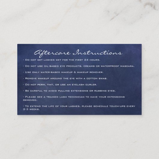 Instructies voor nabehandeling Lash Blue Navy Grey Visitekaartje (Achterkant)
