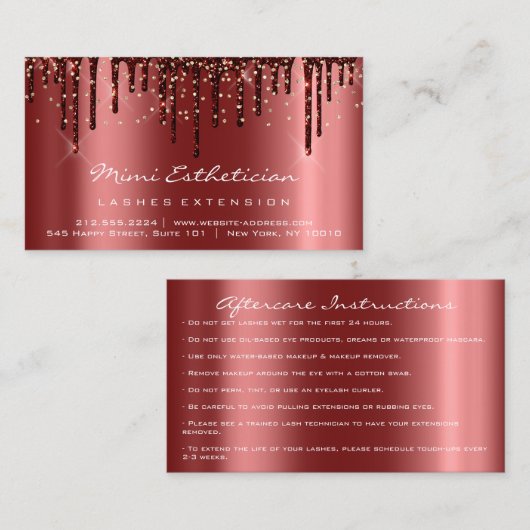 Instructies voor nabehandeling Lash Burgundy Drive Visitekaartje (Voorkant / Achterkant)