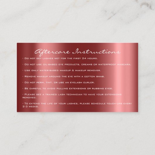 Instructies voor nabehandeling Lash Burgundy Drive Visitekaartje (Achterkant)