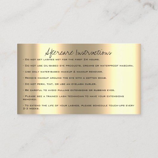 Instructies voor nabehandeling Lash Extension Blac Visitekaartje (Achterkant)