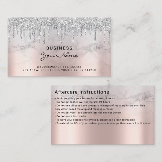 Instructies voor nabehandeling Roze Glitter druppe Visitekaartje (Voorkant / Achterkant)