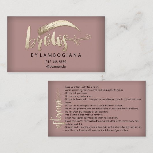 Instructies voor nazorg Brows Microblading Gold bu Visitekaartje (Voorkant / Achterkant)