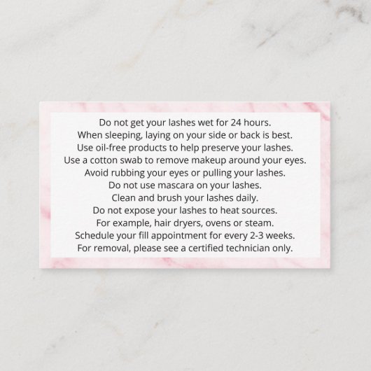 Instructies voor nazorg Eyelash Extensions Visitekaartje (Achterkant)