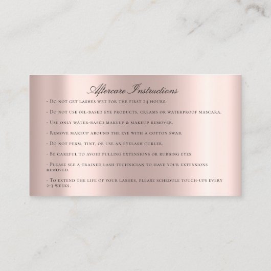 Instructies voor nazorg Eyelash Roos Beauty Eyes Visitekaartje (Achterkant)