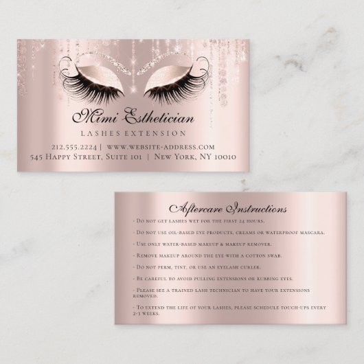Instructies voor nazorg EyelashRose Strings Lux Visitekaartje (Voorkant / Achterkant)