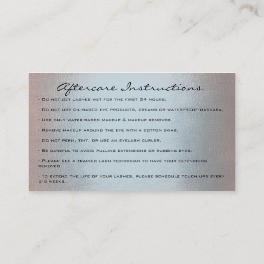 Instructies voor nazorg Lash Roos Eyes Roky Blue Visitekaartje (Achterkant)