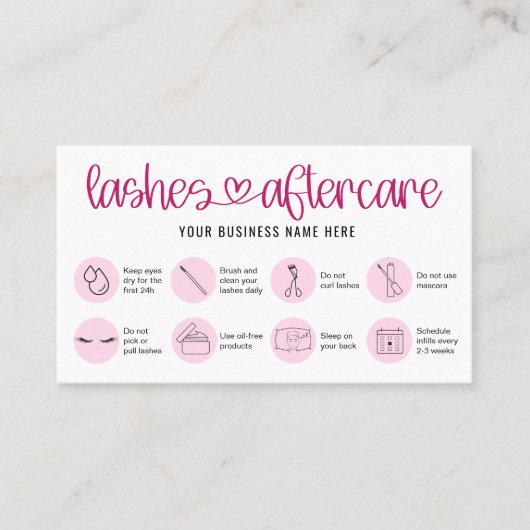 Instructies voor nazorg Lash Roze Script Logo Salo Visitekaartje (Voorkant)