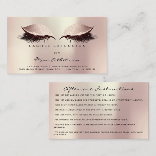 Instructies voor nazorg - Lashes Blush Roos Gold Visitekaartje (Voorkant / Achterkant)