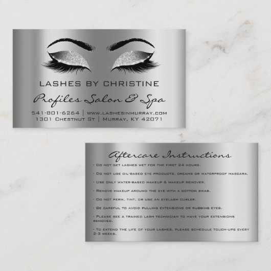 Instructies voor nazorg Lashes Extension Silve Gre Visitekaartje (Voorkant / Achterkant)