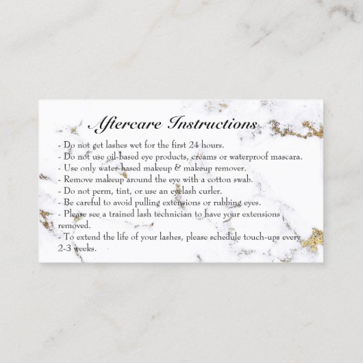Instructies voor nazorg Lashes Marble Golden Eyes1 Visitekaartje (Achterkant)