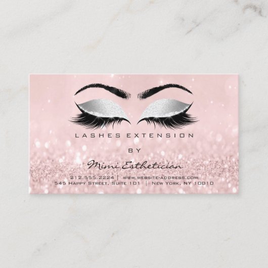 Instructies voor nazorg Lashes Roze Glitter Grey Visitekaartje (Voorkant)