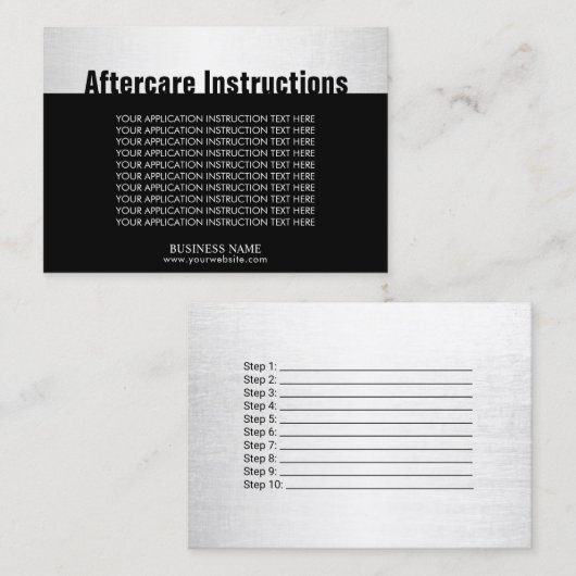 Instructies voor nazorg Modern Silver Beauty Salon Visitekaartje (Voorkant / Achterkant)