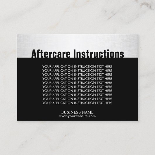 Instructies voor nazorg Modern Silver Beauty Salon Visitekaartje (Voorkant)
