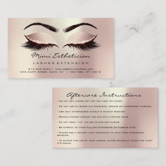 Instructies voor nazorg - Roze Glitter Blush Visitekaartje (Voorkant / Achterkant)