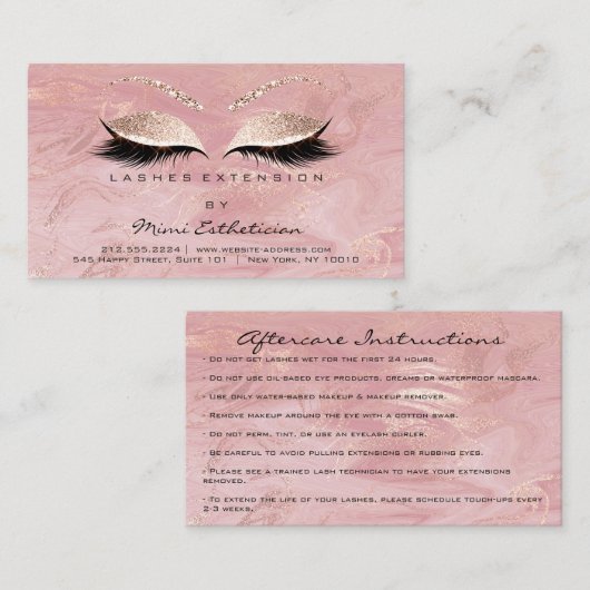 Instructies voor nazorg - Roze marmer van de Studi Visitekaartje (Voorkant / Achterkant)