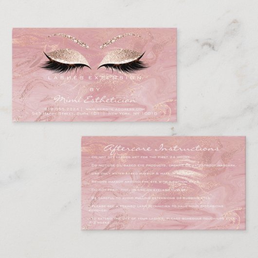 Instructies voor nazorg - Roze marmer van de Studi Visitekaartje (Voorkant / Achterkant)