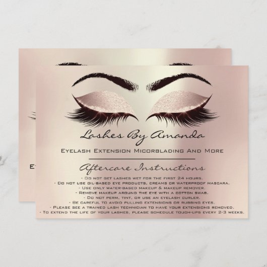 Instructies voor nazorg Roze Rose Gold Blush Makeu Kaart (Voorkant / Achterkant)