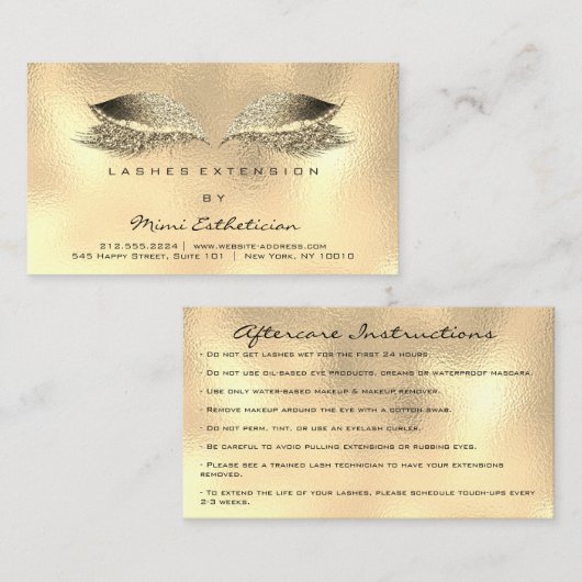 Instructies voor nazorg, streepjes metaal goud visitekaartje (Voorkant / Achterkant)