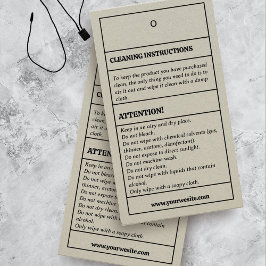 Instructies voor reinigen Product Let op Label Kaa Visitekaartje
