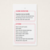 Instructies voor reinigen Product Let op Label Kaa Visitekaartje (Voorkant)