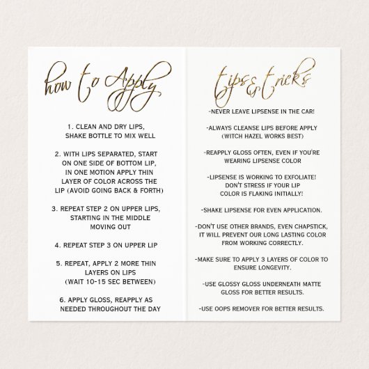 Instructies voor Roze en Gold Lip Visitekaartje (Binnenkant ongevouwen)