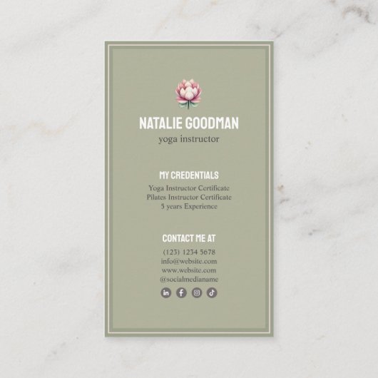 instructor yoga pilates flor de loto rosa verde visitekaartje (Achterkant)