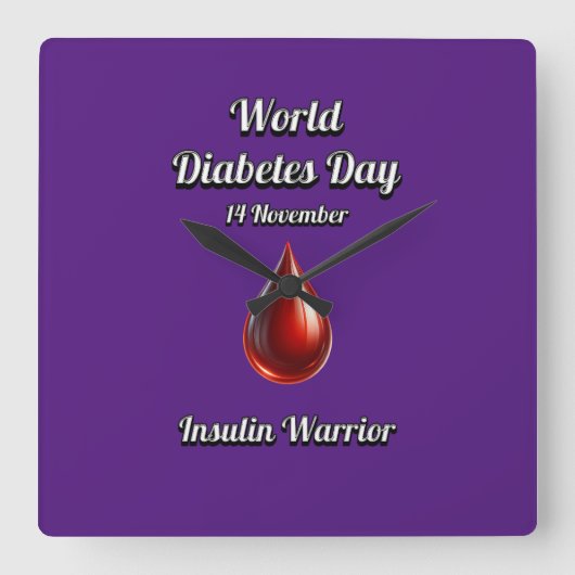 Insuline Warrior. Werelddiabetesdag. Vierkante Klok (Voorkant)