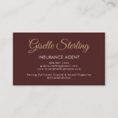 Insurance Agent Burgundy Gold Photo QR Code  Visitekaartje (Achterkant)