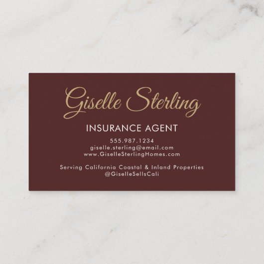 Insurance Agent Burgundy Gold Photo QR Code  Visitekaartje (Achterkant)