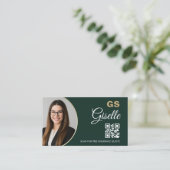 Insurance Agent Emerald Green Gold Photo QR Code  Visitekaartje (Staand voorkant)