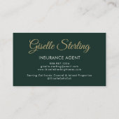 Insurance Agent Emerald Green Gold Photo QR Code  Visitekaartje (Achterkant)